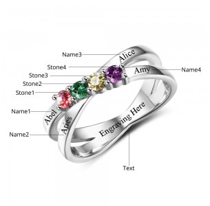 Birthstone Ring for mom, Sterling Silver Personalized Engravable Ring JEWJORI102509
